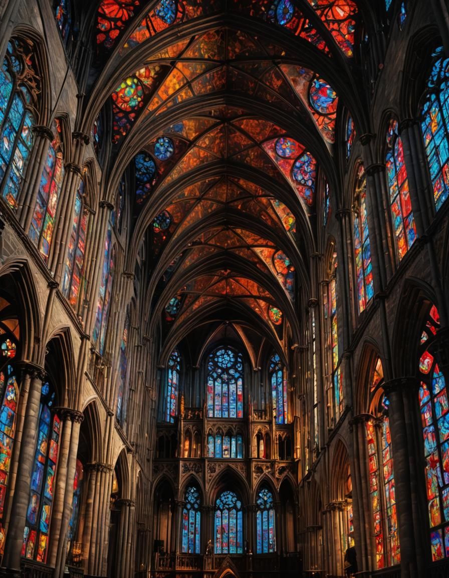 Gothic Cathedral Apse with Stained Glass Windows