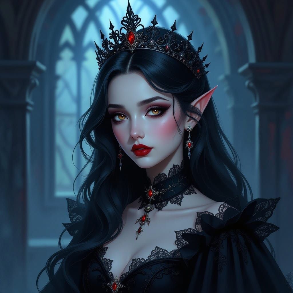Gothic Vampire Princess in Castle Soft Digital Painting
