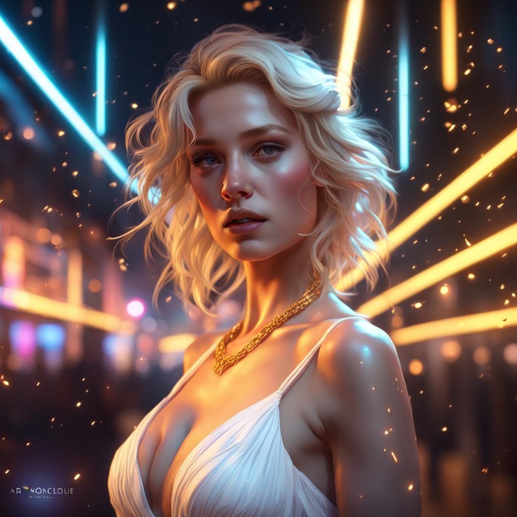 Girl in Neon Lights: Hyperdetailed Portrait