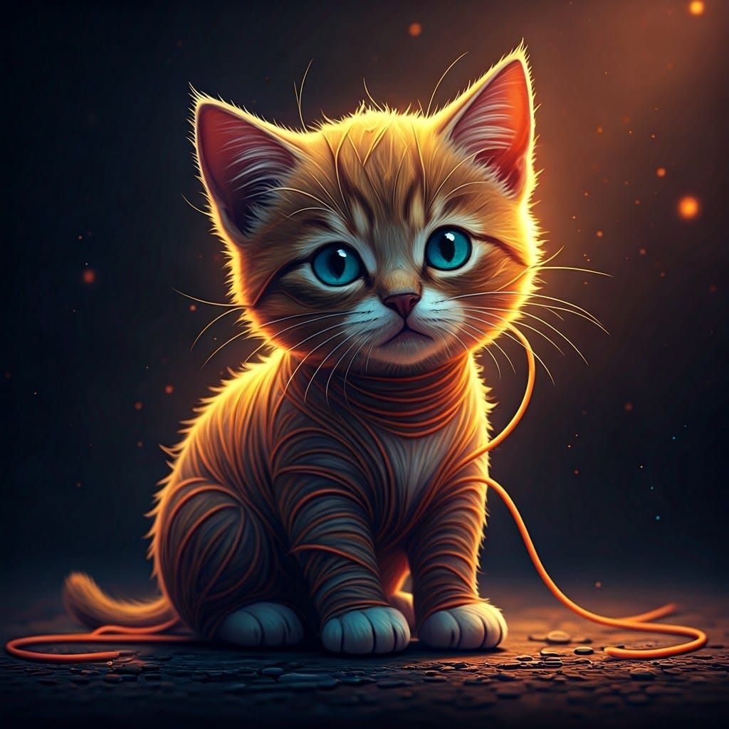 Yarn Kitten: 3D Digital Art in Vibrant Colors