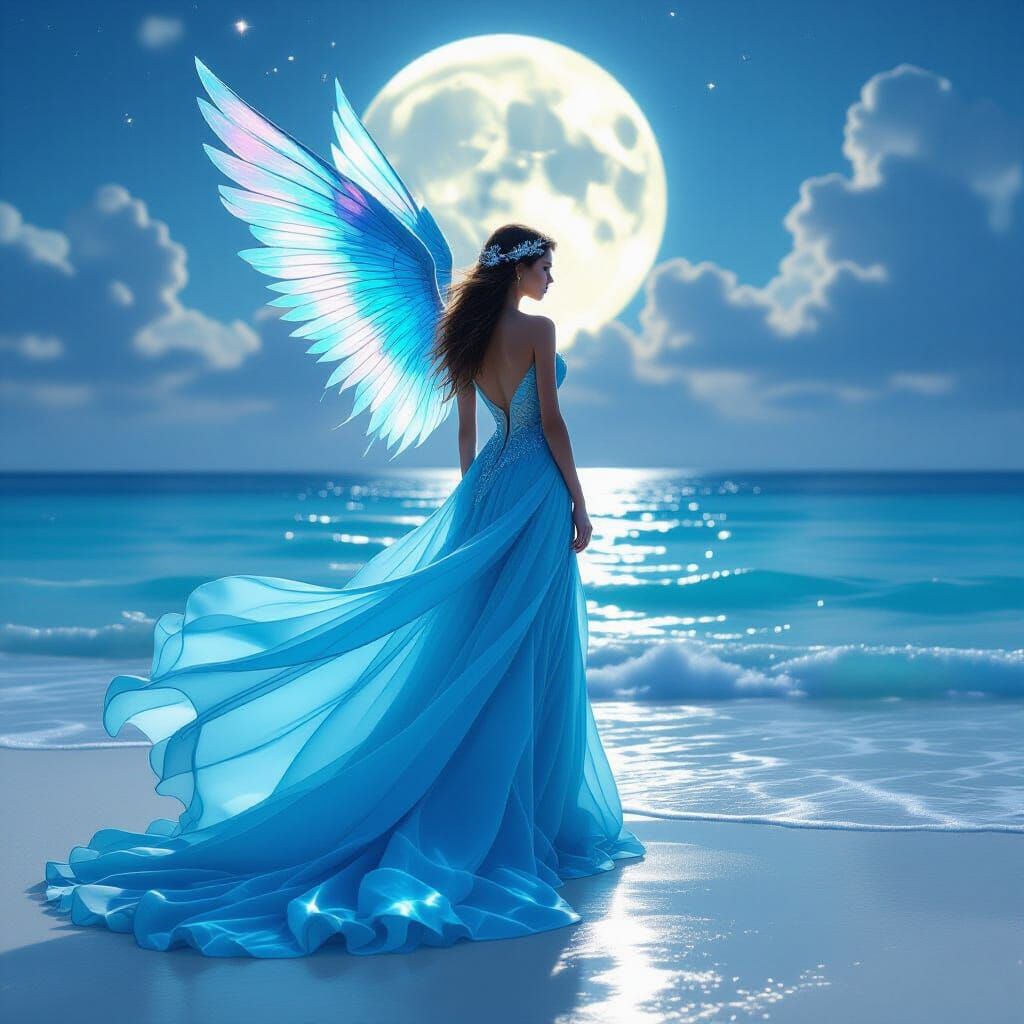 Winged Princess at Maldives Shoreline in Fantasy Realism