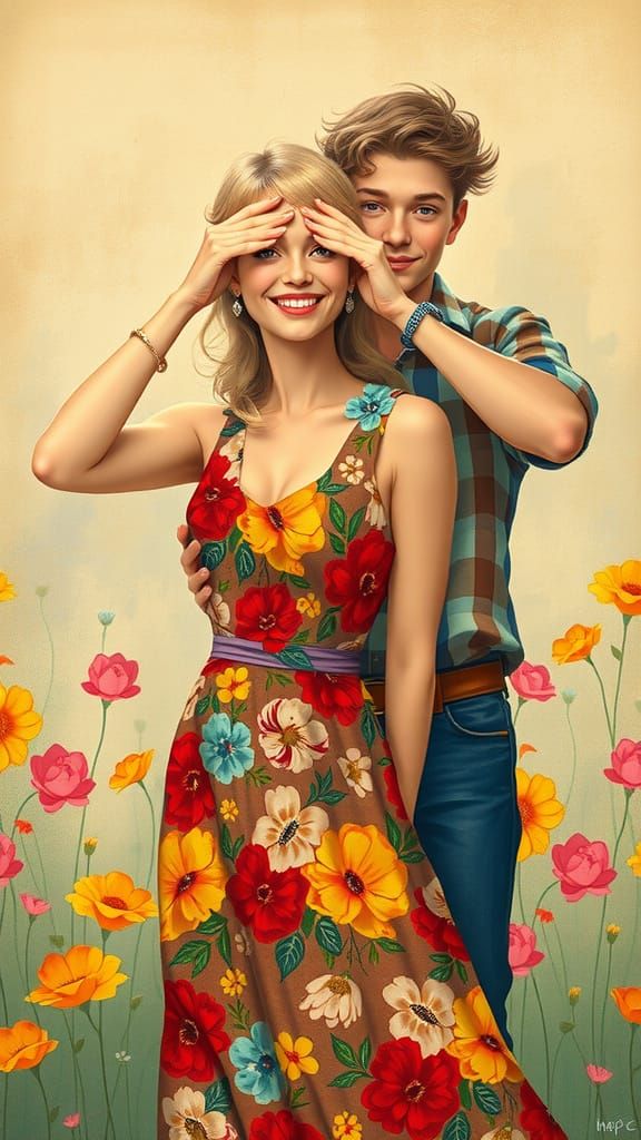 Playful Surprise in Alphonse Mucha Style