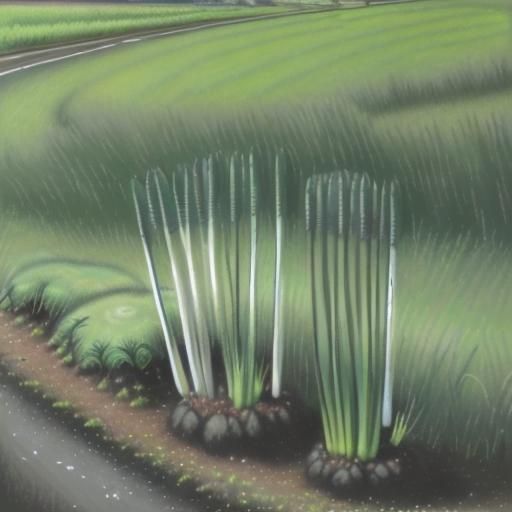 Horsetail Plants by Roadside in Oil Pastel