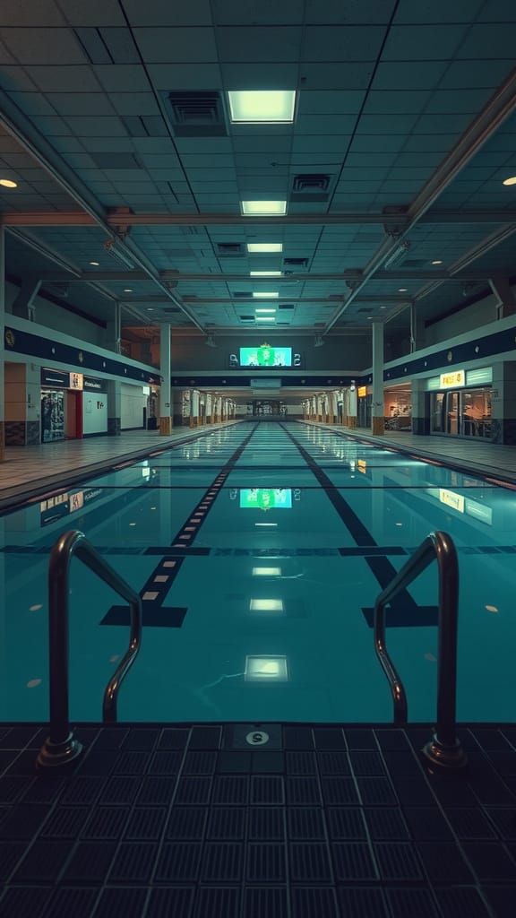 Liminal Swimming Pool in 80s Mall Aesthetic