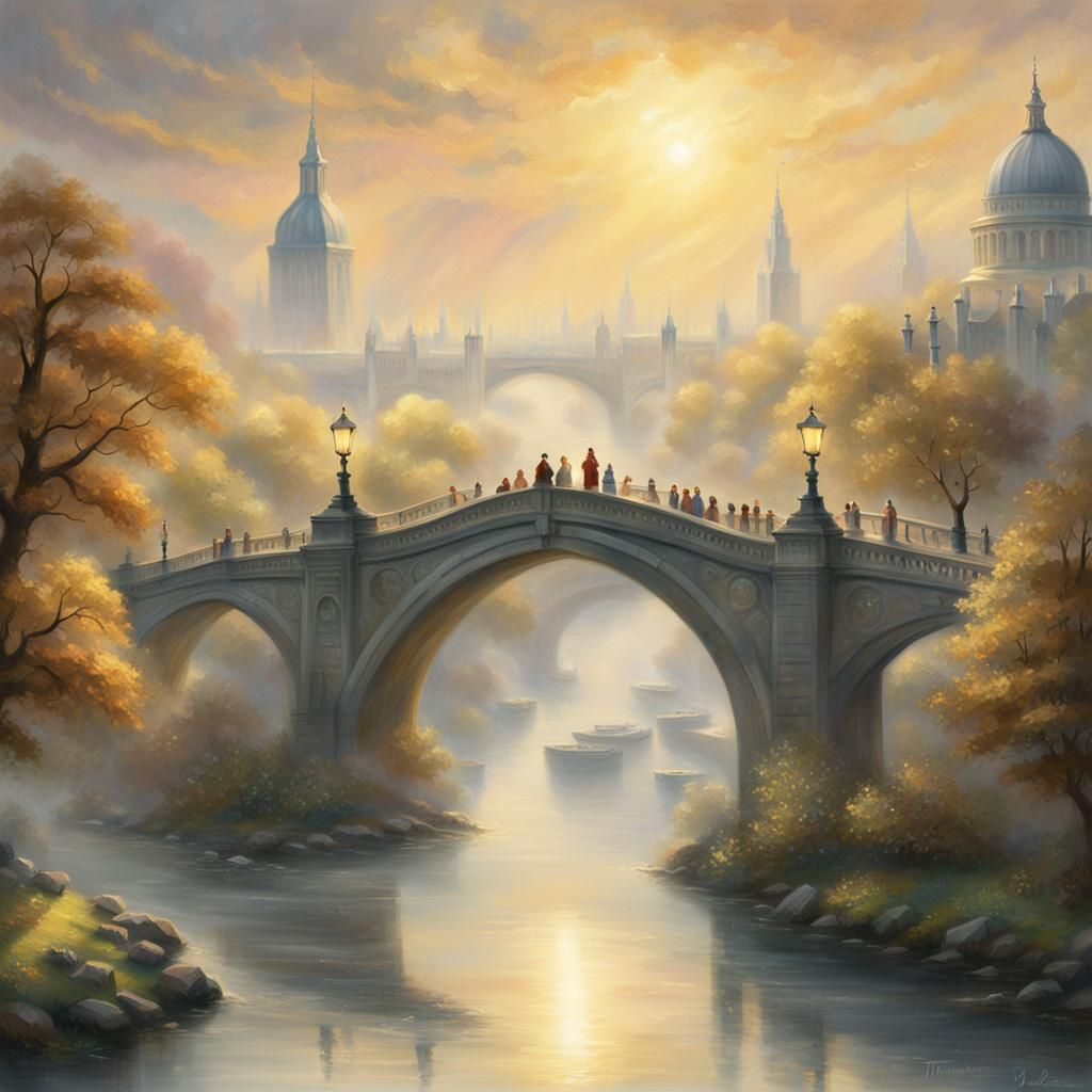 Waterloo Bridge in Mist, Golden Hour Sunlight