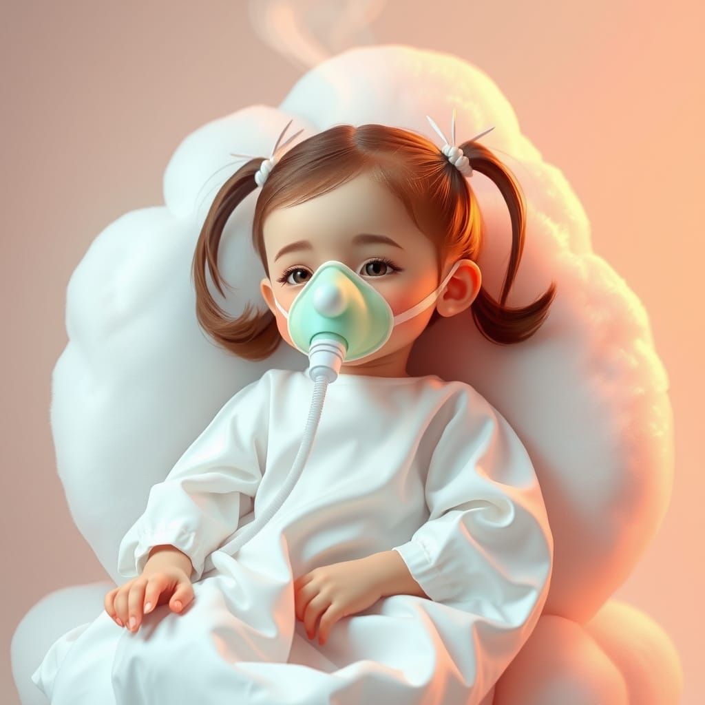 Whimsical Anime Baby in Cloud Dentist Chair