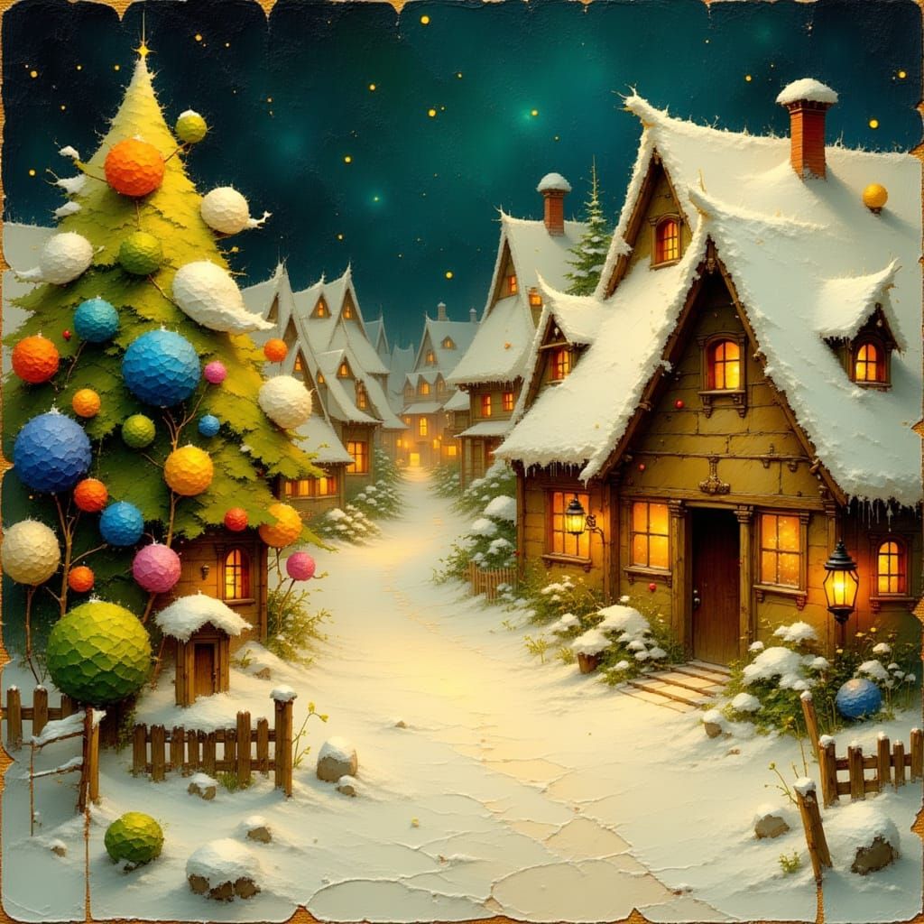 <lora:Akimora:1.0> everything in this scene is made of pom poms of all different sizes. Snowy pom pom night, charming po...