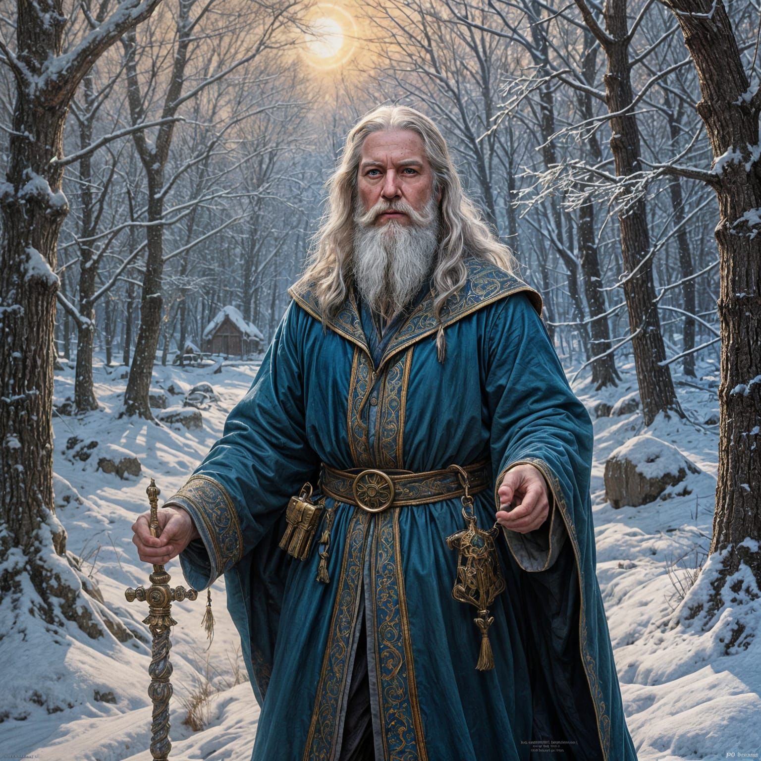 Ethereal Winter Wizard in Long White Robe