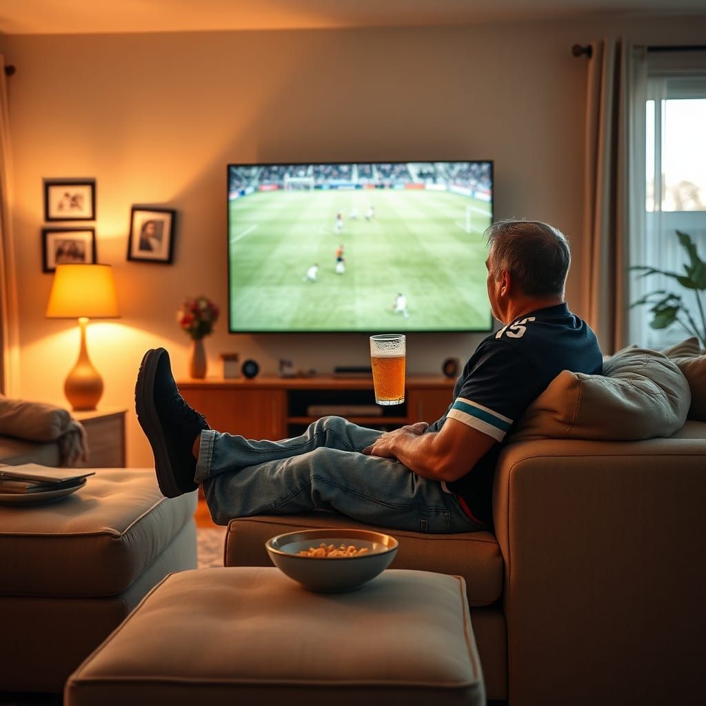 Man Watching Soccer Game in Photorealistic Style