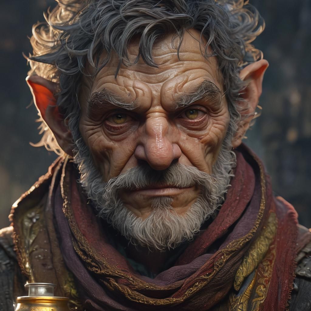 Goblin Alchemist Portrait in Engraving Style