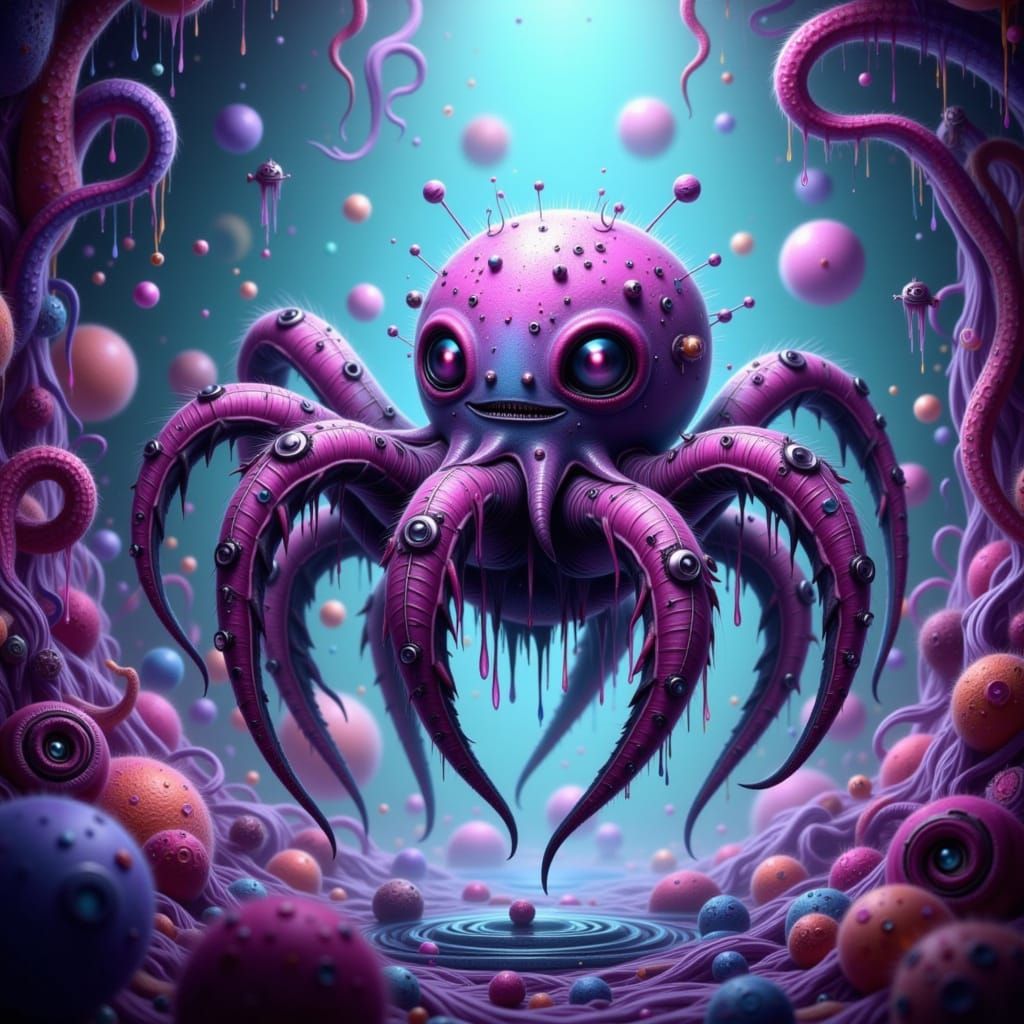 Surreal Octopus-Spider Hybrid in Whimsical Encaustic Style