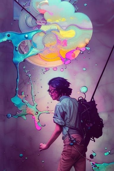 Vaporwave Portrait of Tom Sawyer with Shattered Glass