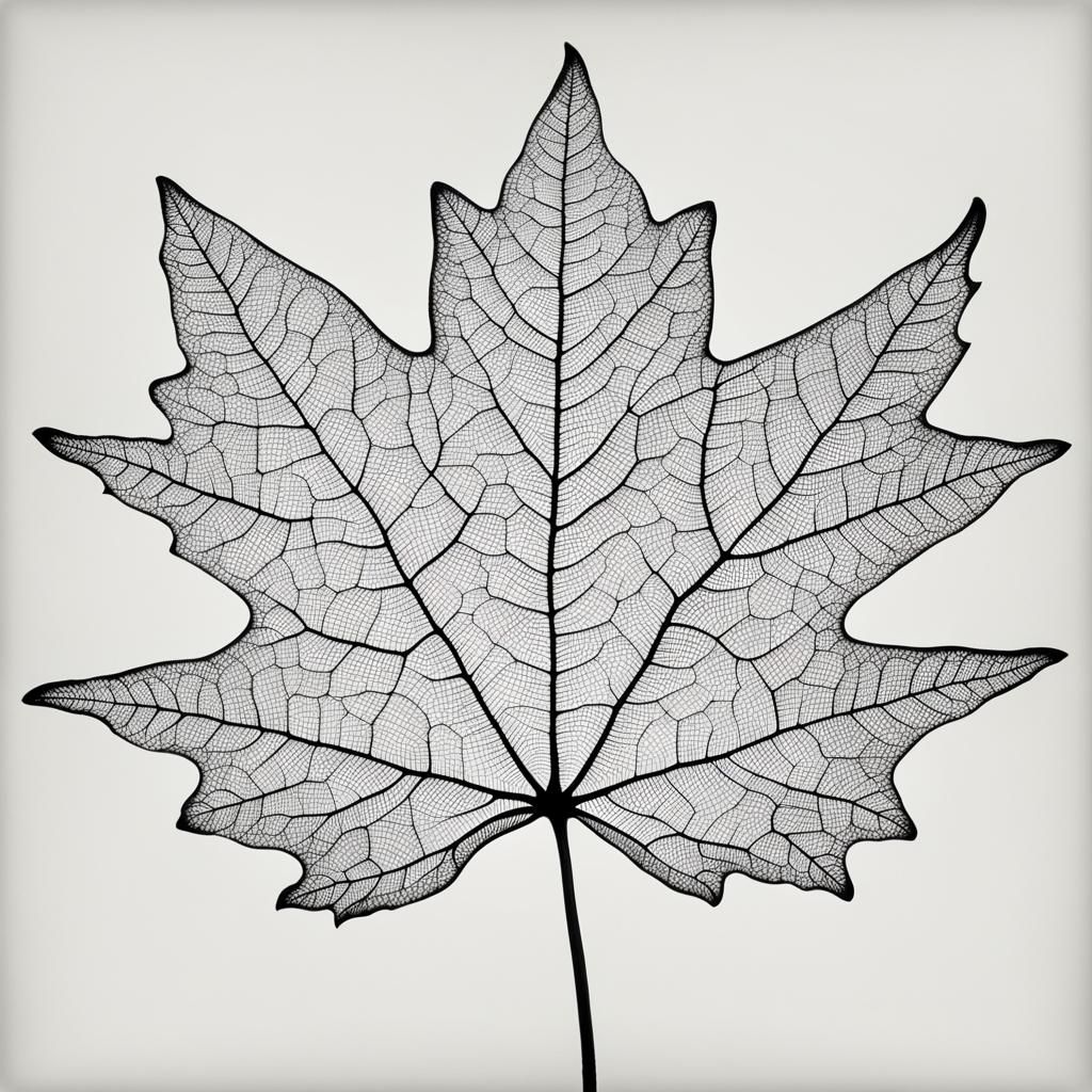 skeleton of a single maple leaf, delicate, intricate