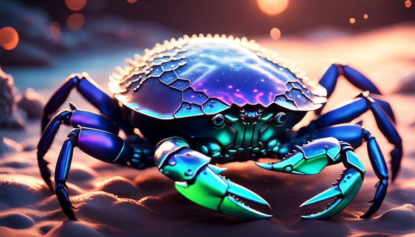 Bioluminescent Crab: Geometric, Pearlescent Fantasy Art