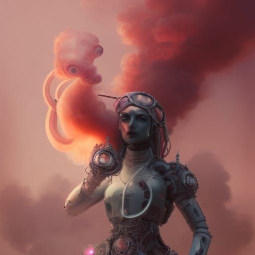 Steampunk Woman with Octopus Armor, Dark Fantasy Art