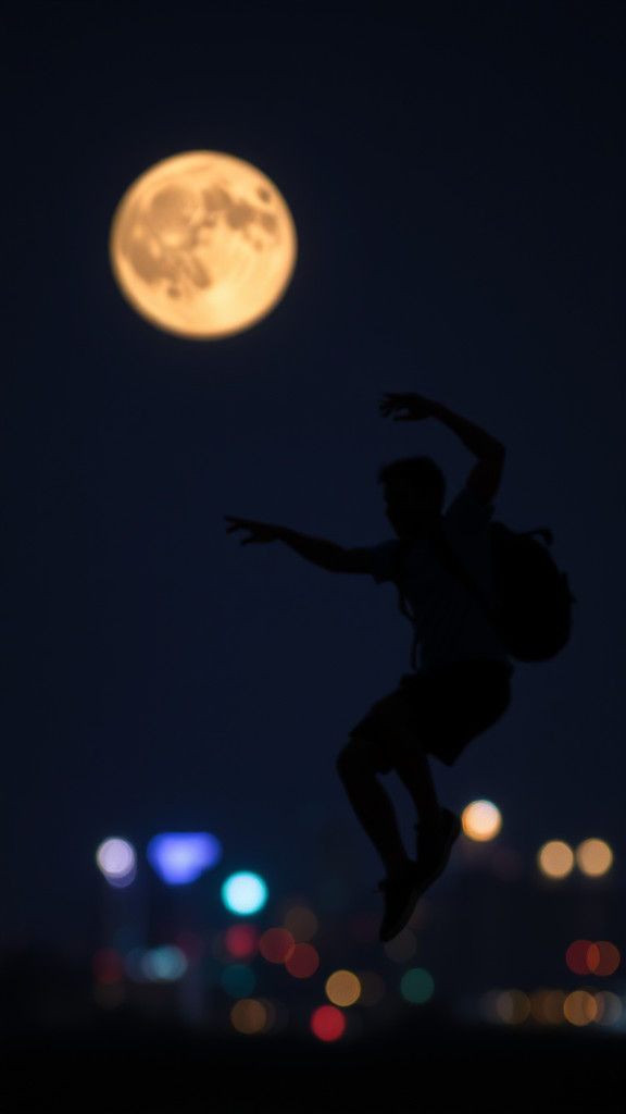 Dramatic Moon Jump in Hyperdetailed Photo