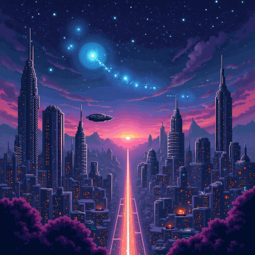 8-Bit Pixel Art Sci-Fi Game Title Screen