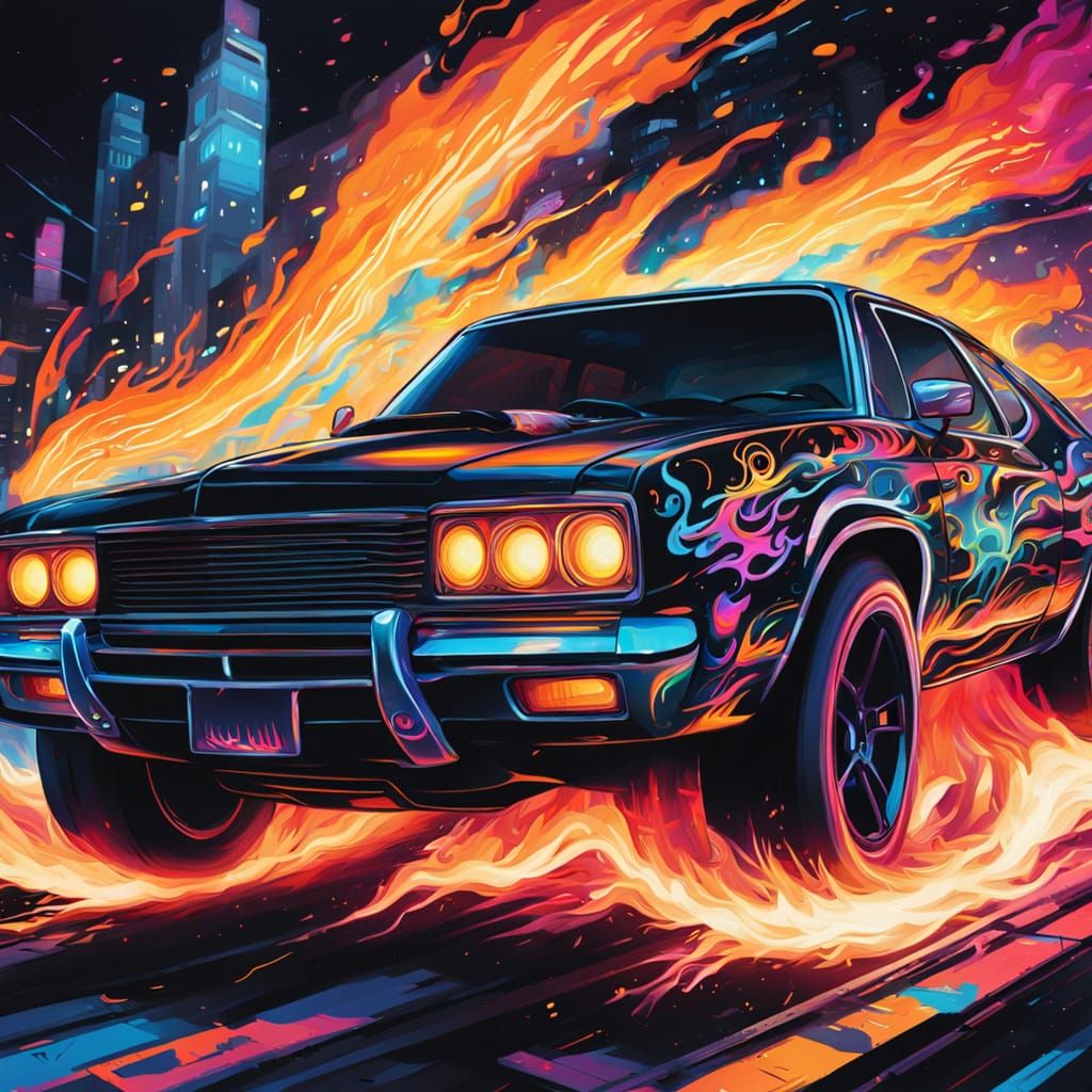 Futuristic Flying Car in Graffiti Art Style