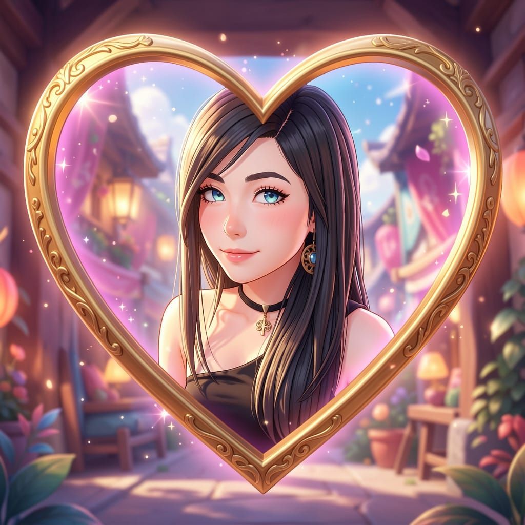 Anime Girl Inside Heart in 3D Style