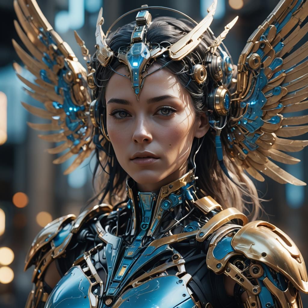 Futuristic Robot Angel in Art Nouveau Style