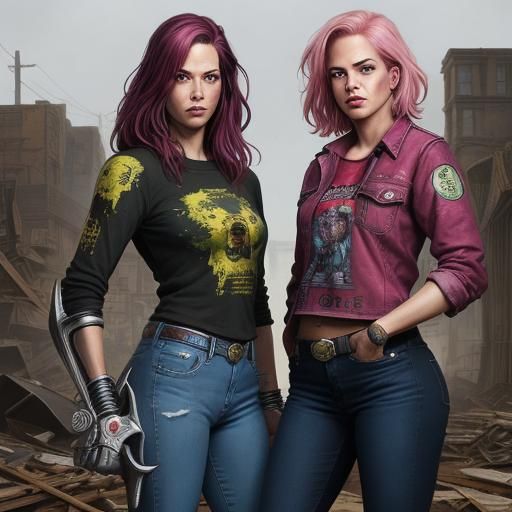 Pink Jeans Models in Horror Comic Art
