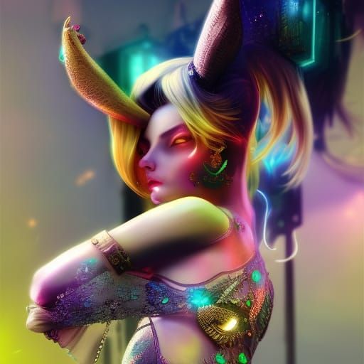 Cyberpunk Quartz Unicorn with Neon Highlights