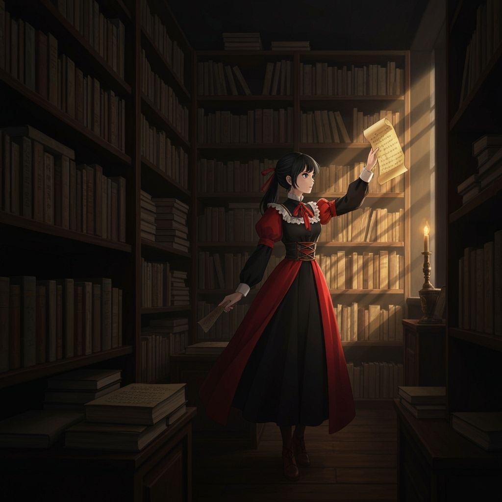 Elegant Girl in Antique Bookstore with Ghibli Style