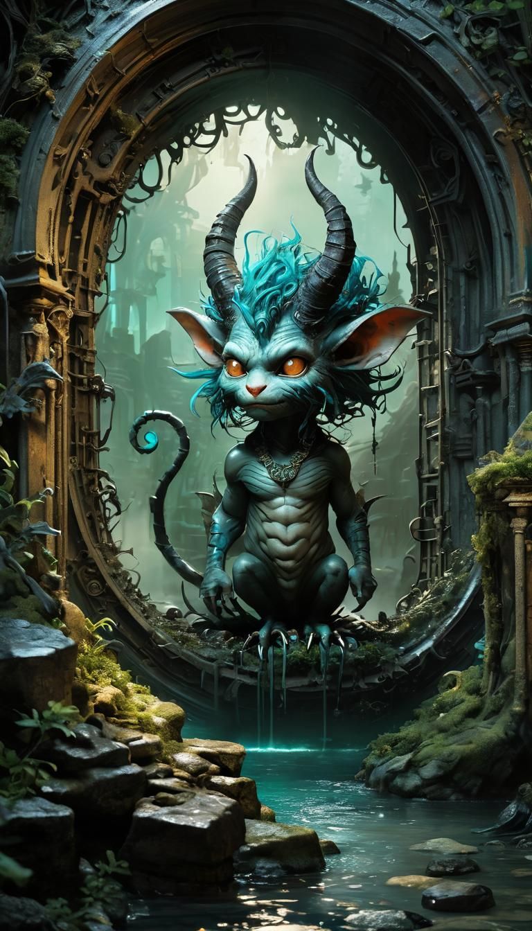 Surreal Fantasy Monster in a Turquoise Labyrinth as Conceptu...