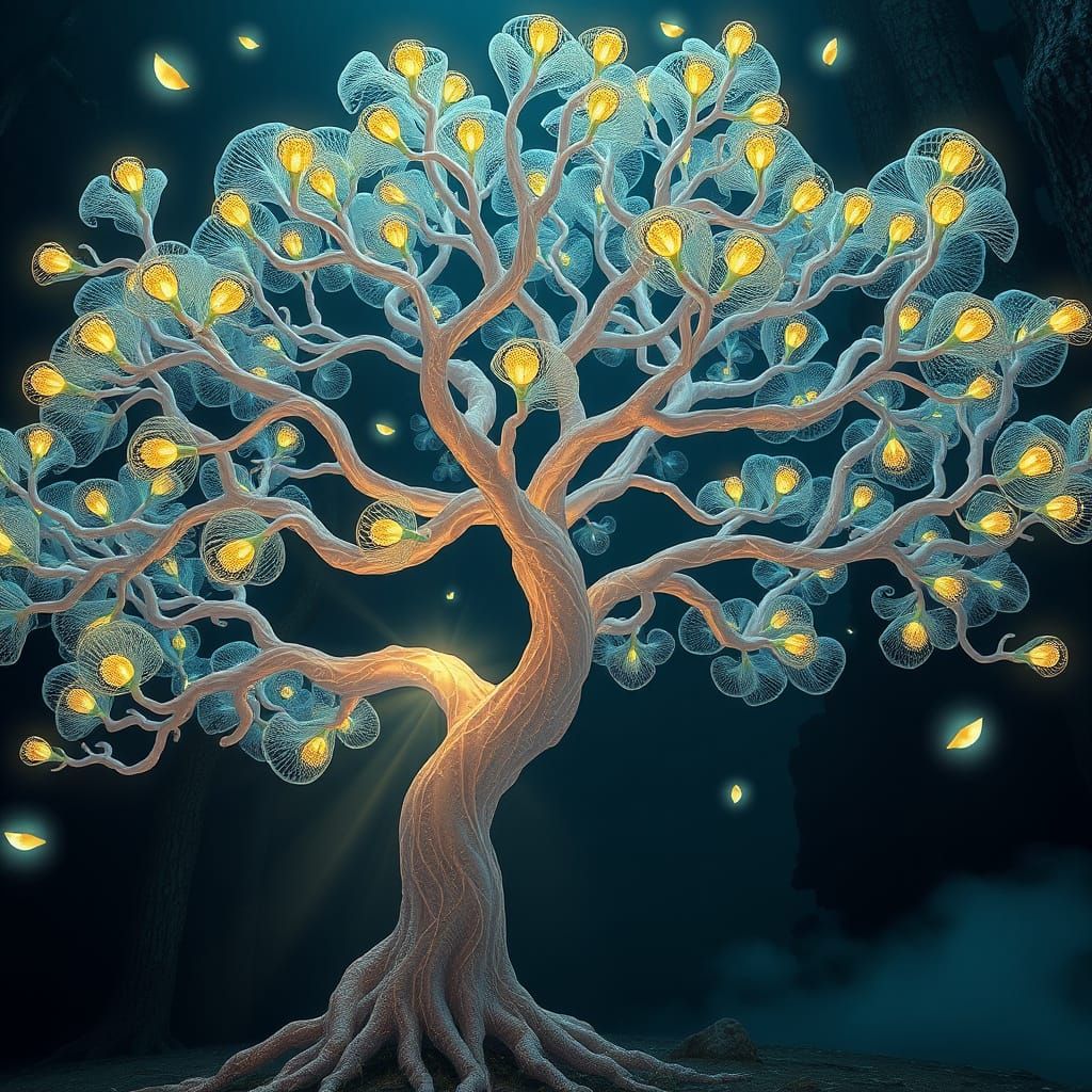 Luminous Tree of Wonder in Ethereal Forest