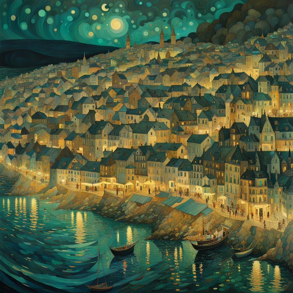 Black Sea Coastal City in Klimt Style