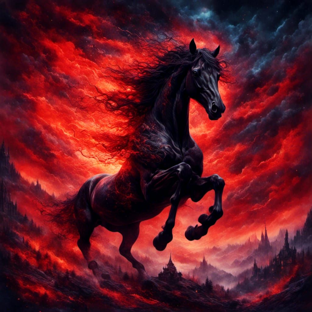 Majestic Fire Horse in Dark Fantasy Portrait