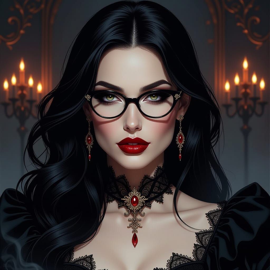Elegant Vampire Woman in Gothic Glasses