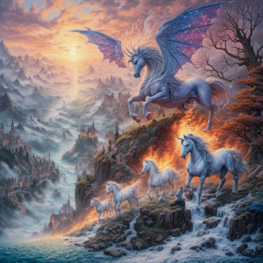 Mystical Dragon, Unicorn, and Werewolf Embroidery