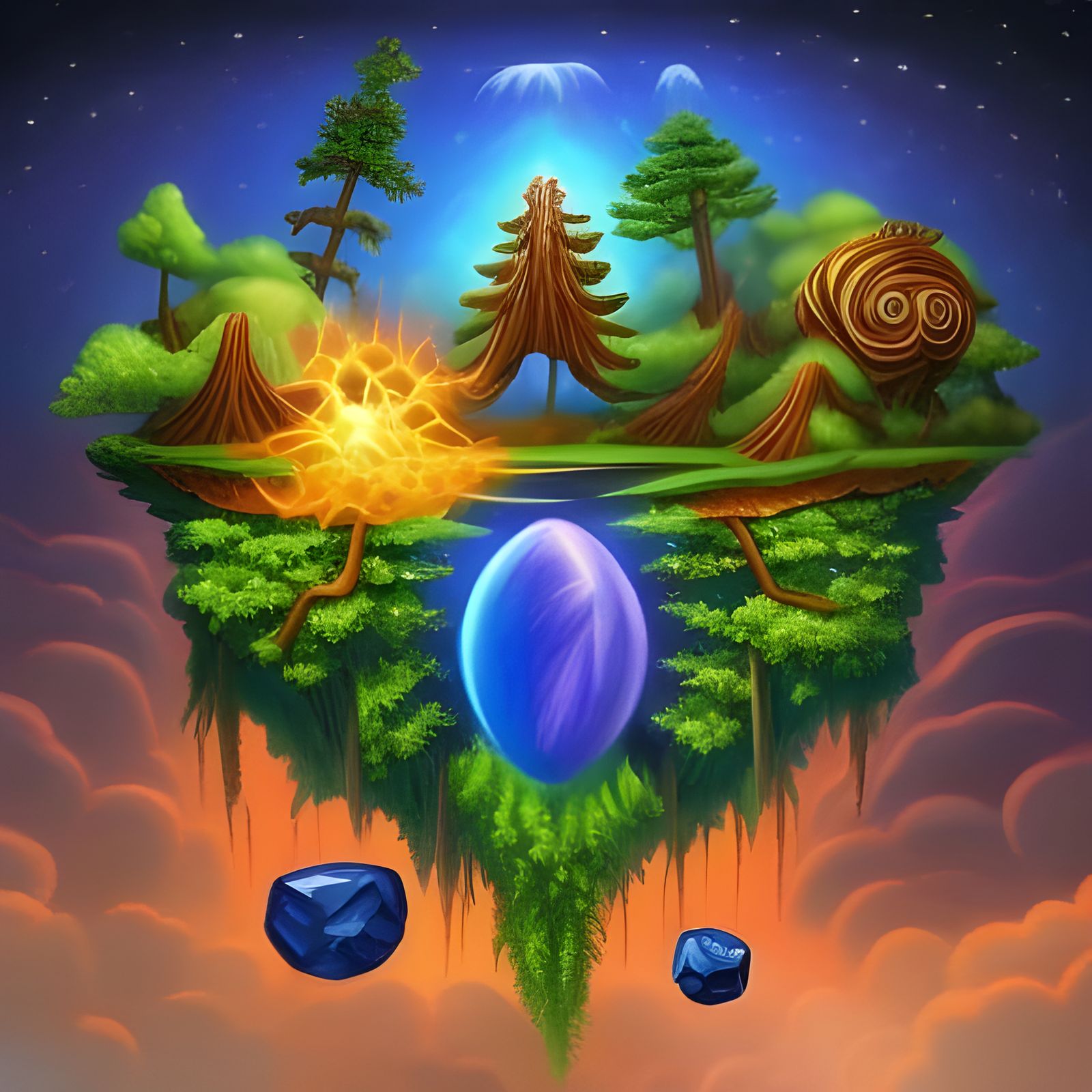 Hyperrealistic Crystal Garden with Dramatic Sky