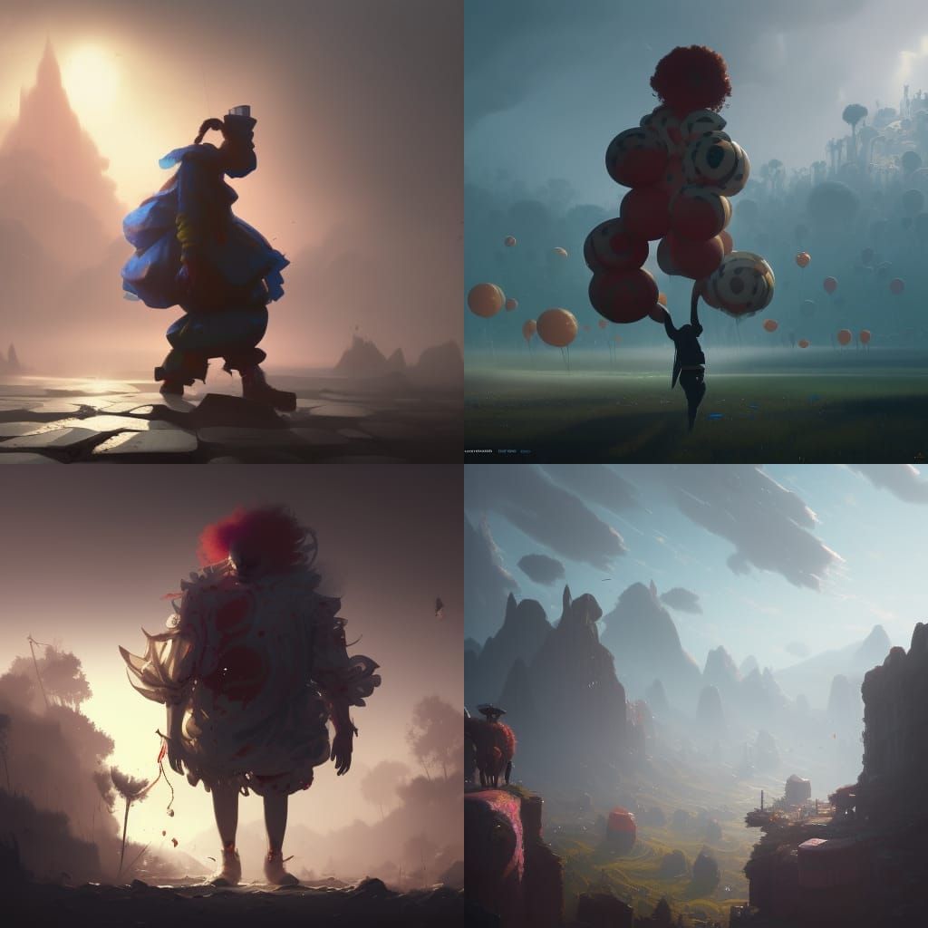 Sad Clown in Surreal Checkerboard Landscape