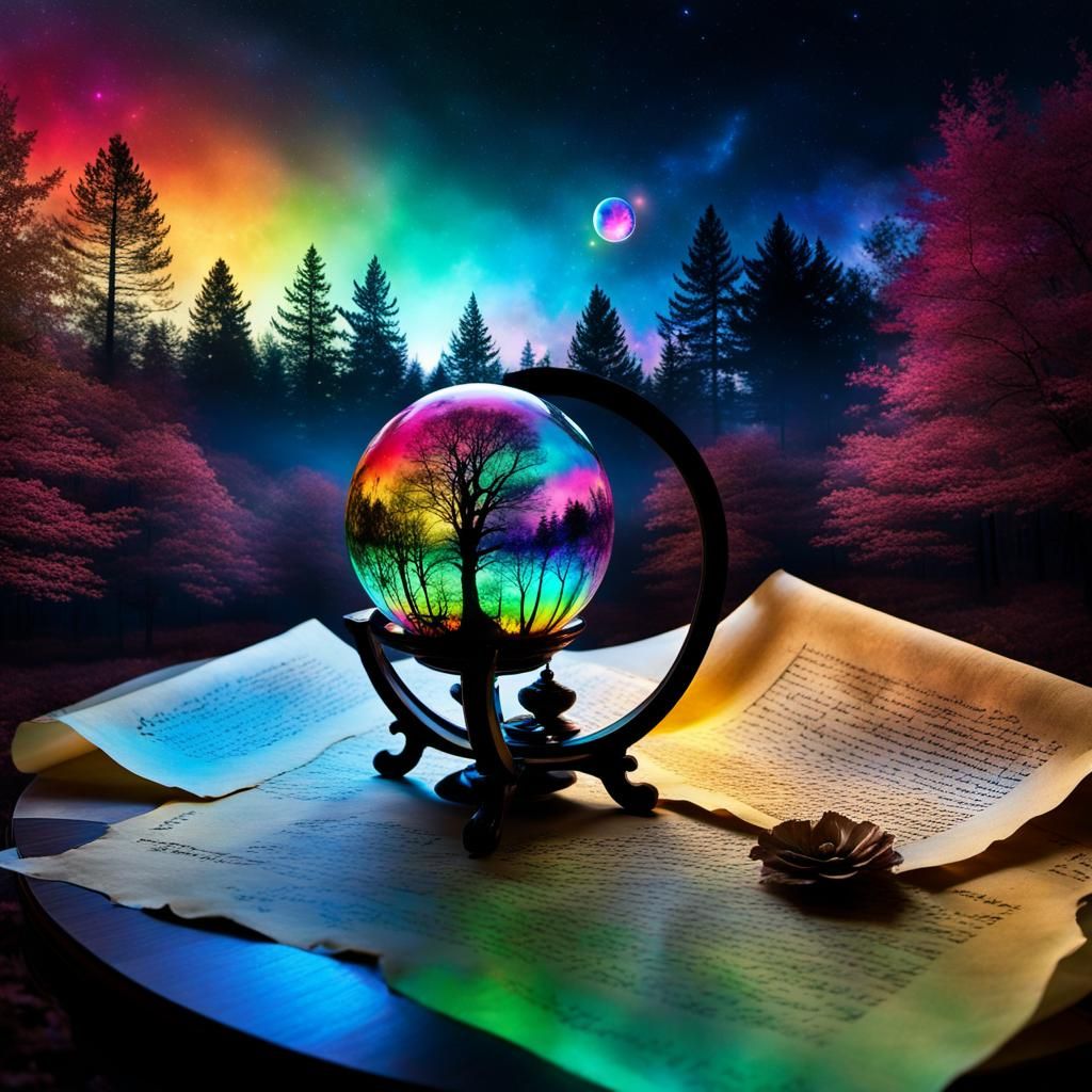 Rainbow Crystal Ball with Love Letter, Fantasy Art