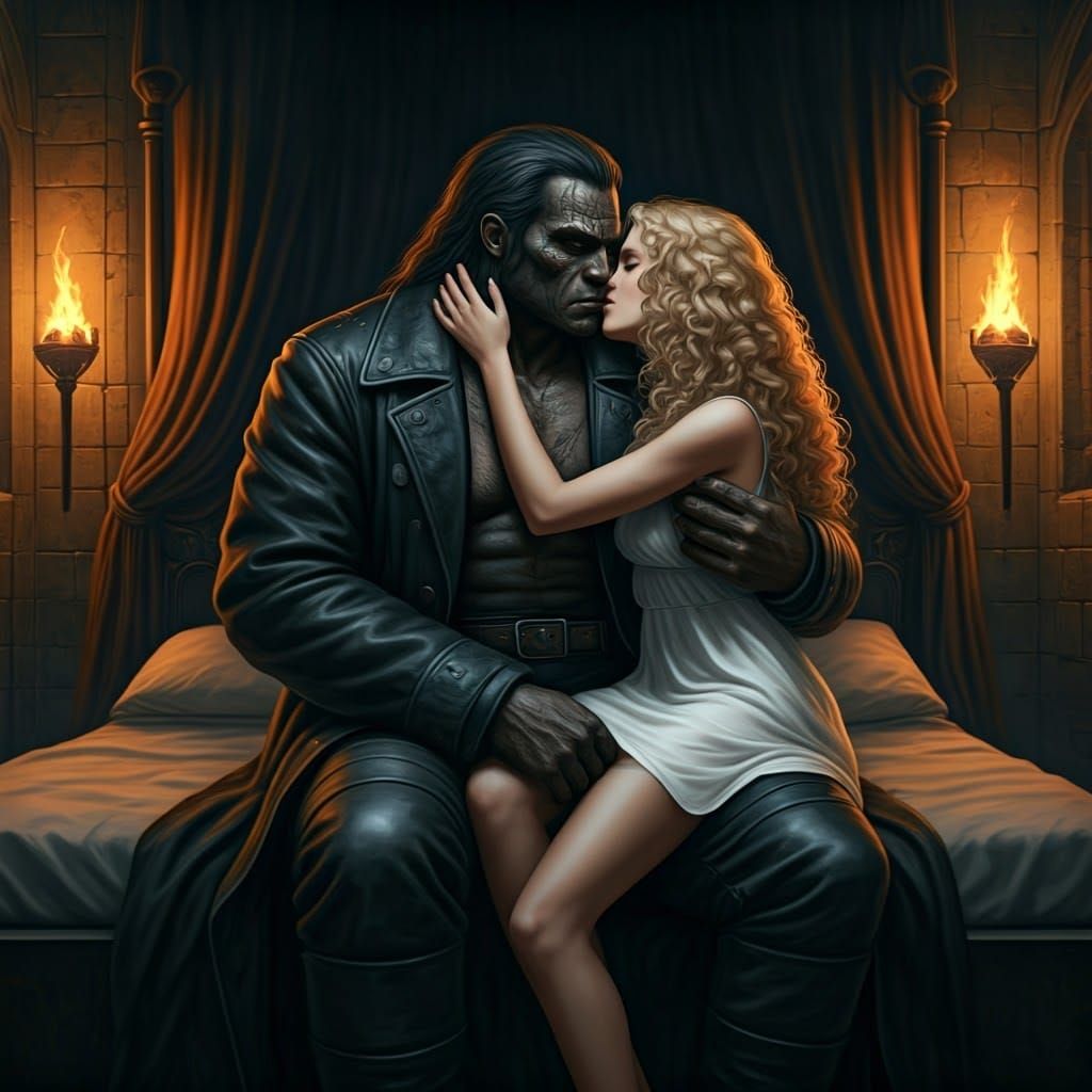 Gothic Romance Figure in Dark, Medieval Castle