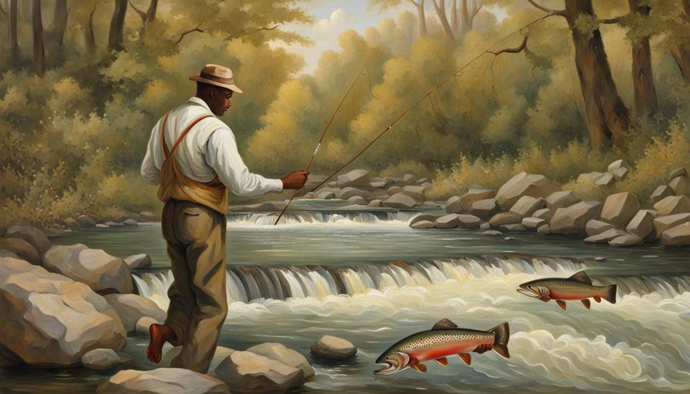 Fly Fishing Scene in Harlem Renaissance Style