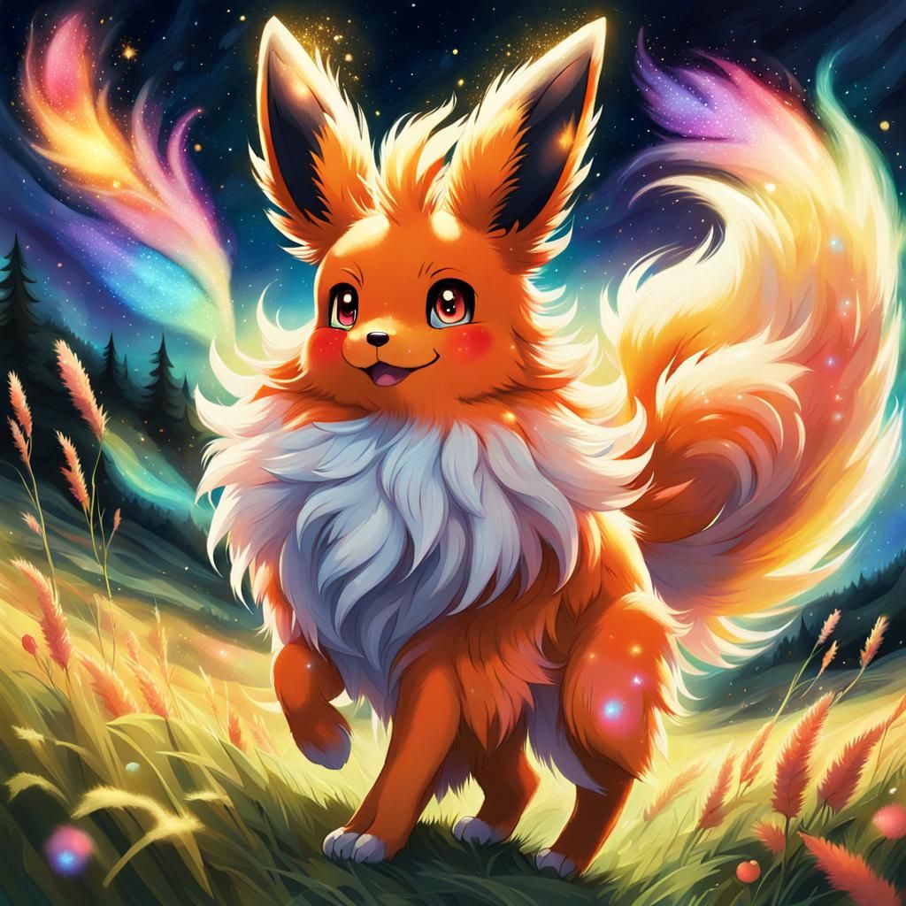 Magical Flareon Anime Art with Aurora Halo