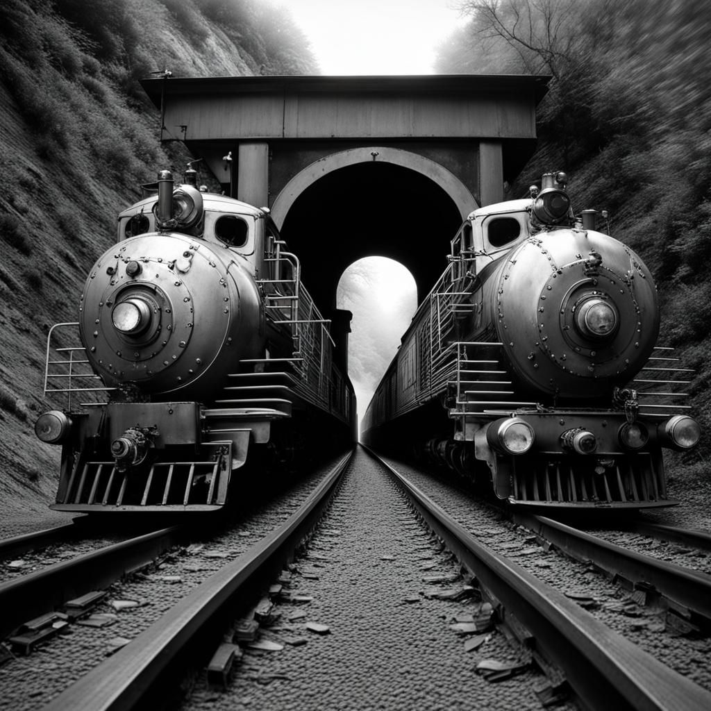 Monochrome Metal Miniature Trains Art Installation