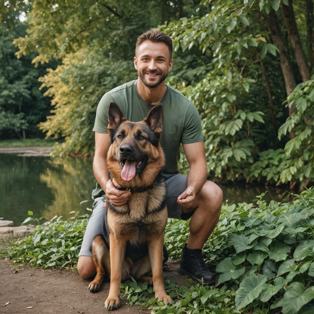 Man and Dog Portrait in Natural Light