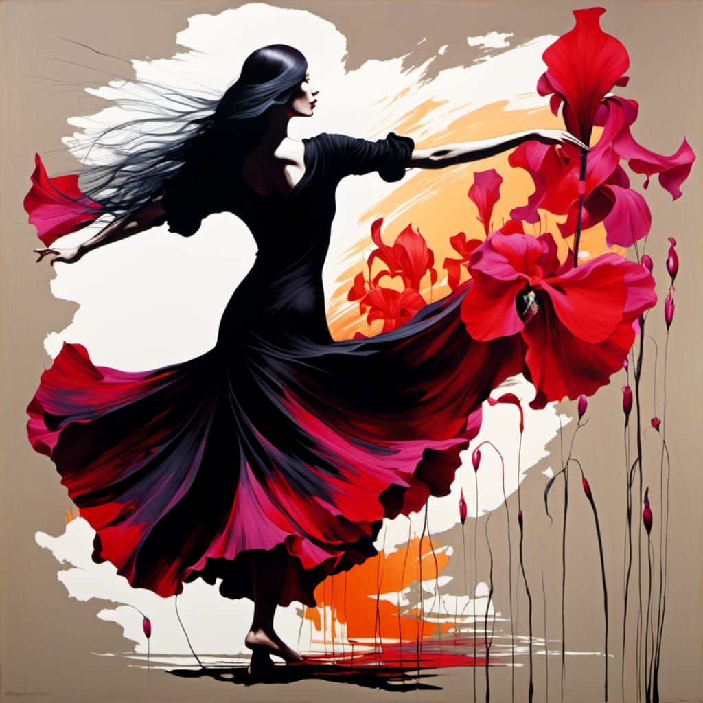 Dancer in Iris Field, Surrealist Style