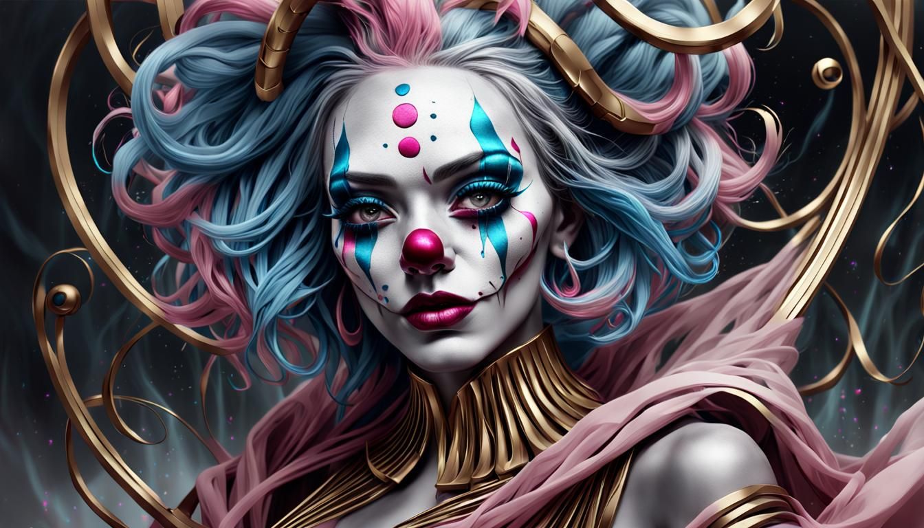 Grayscale Clown with Musical Motifs, Digital Art