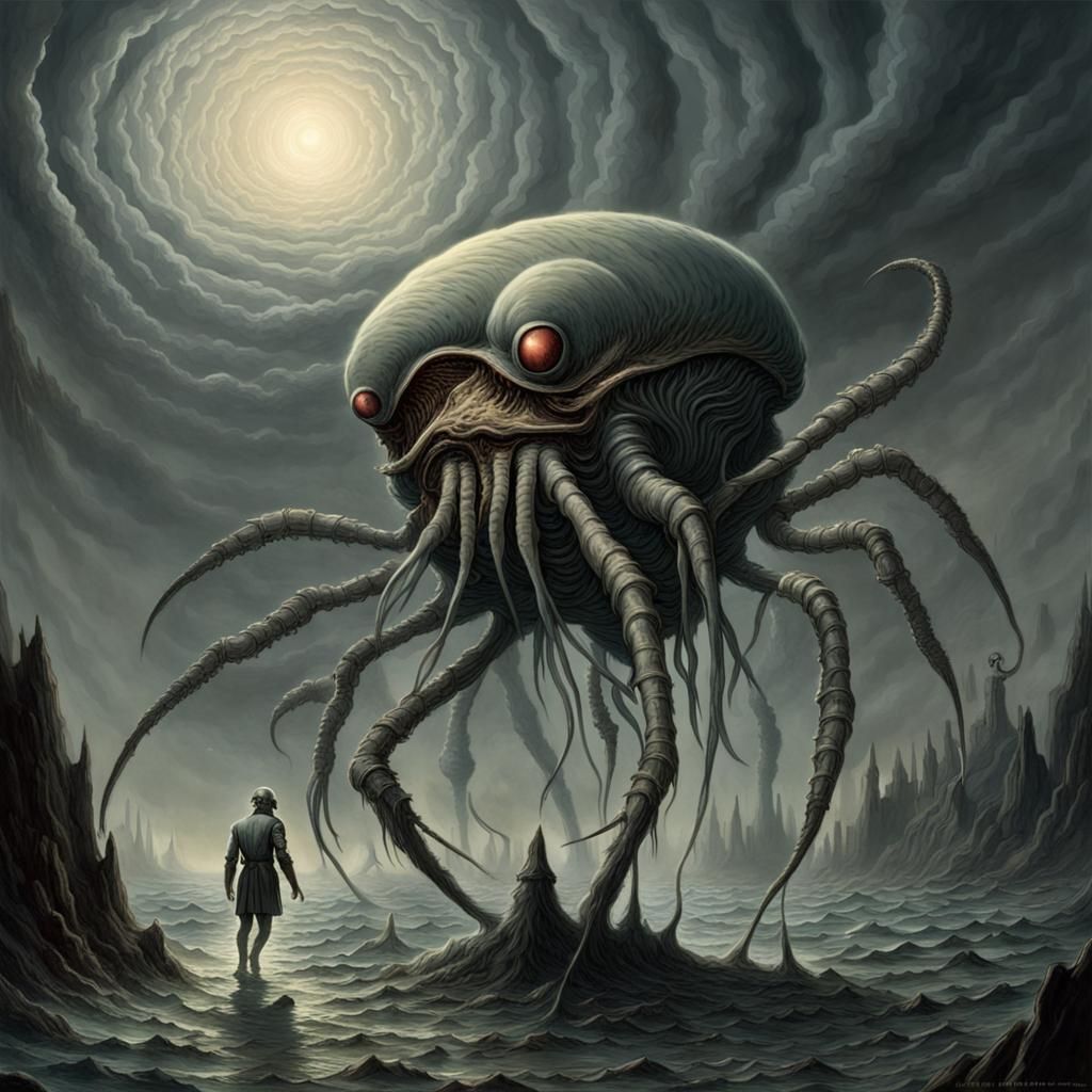 Horrific Bipedal Alien Crustacean in Gustave Doré Style