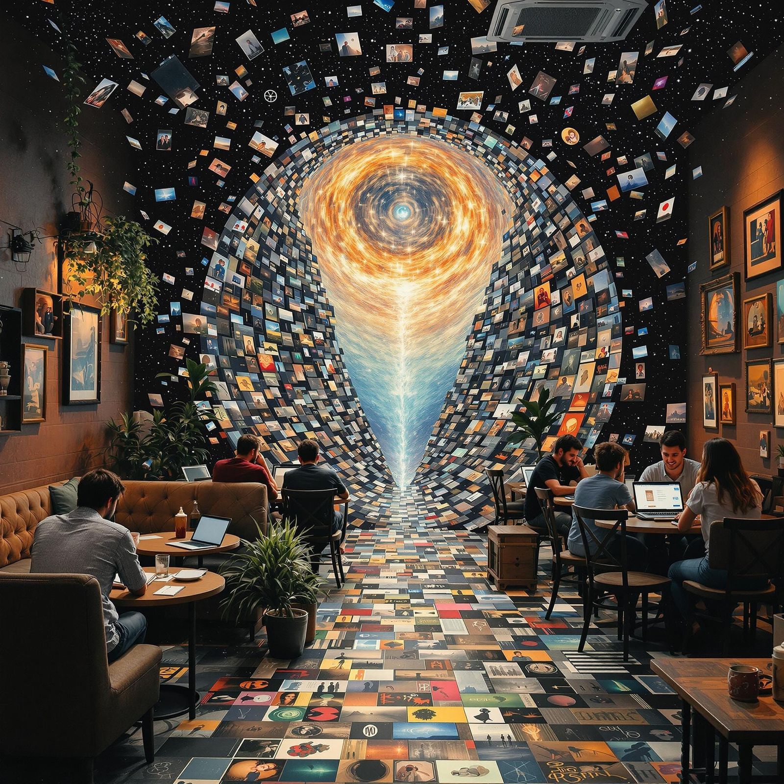Cosmic Cafe: Creative Minds Dancing with Digital Images