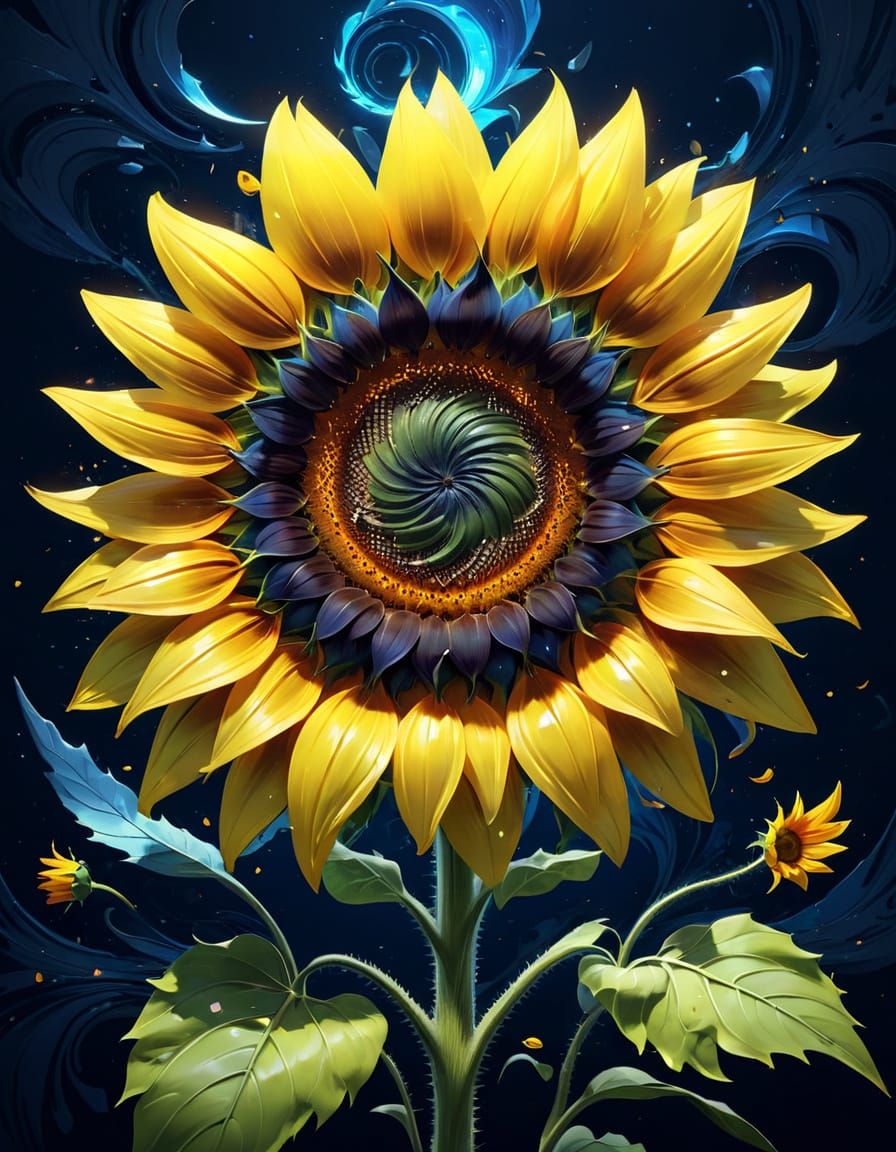 Vibrant Sunflower Swirl Fantasy Art Illustration