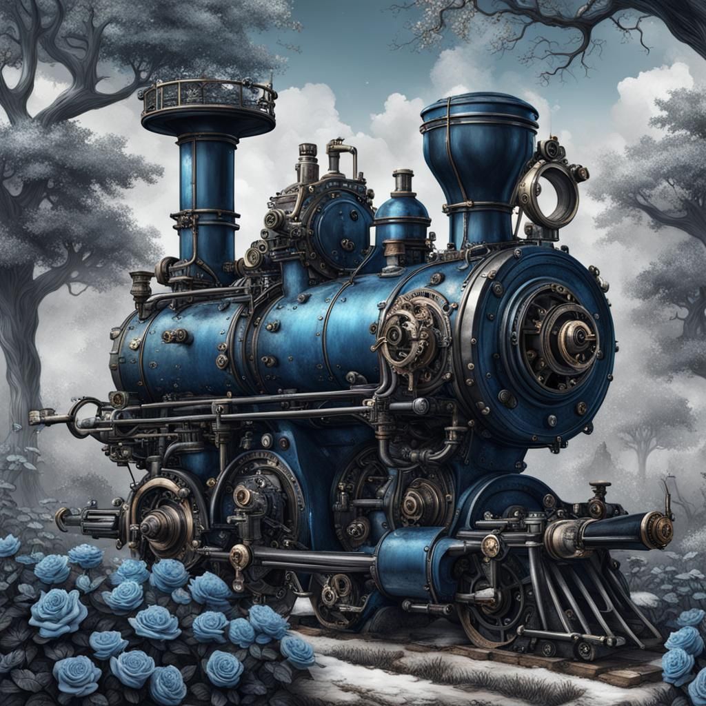 Steampunk Rose Garden in Blue and Black