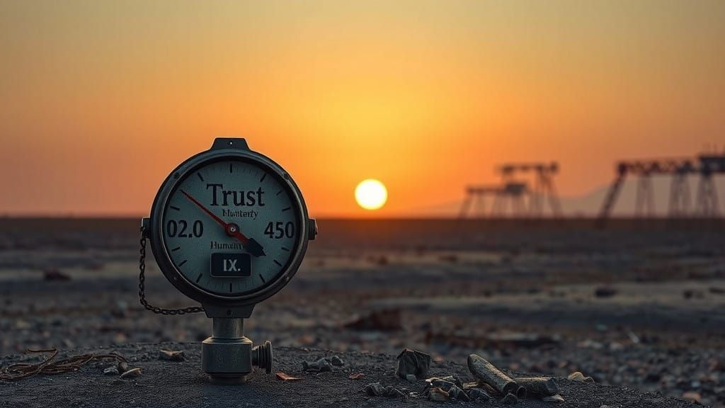 Dystopian Meter of Broken Trust in a Desolate World