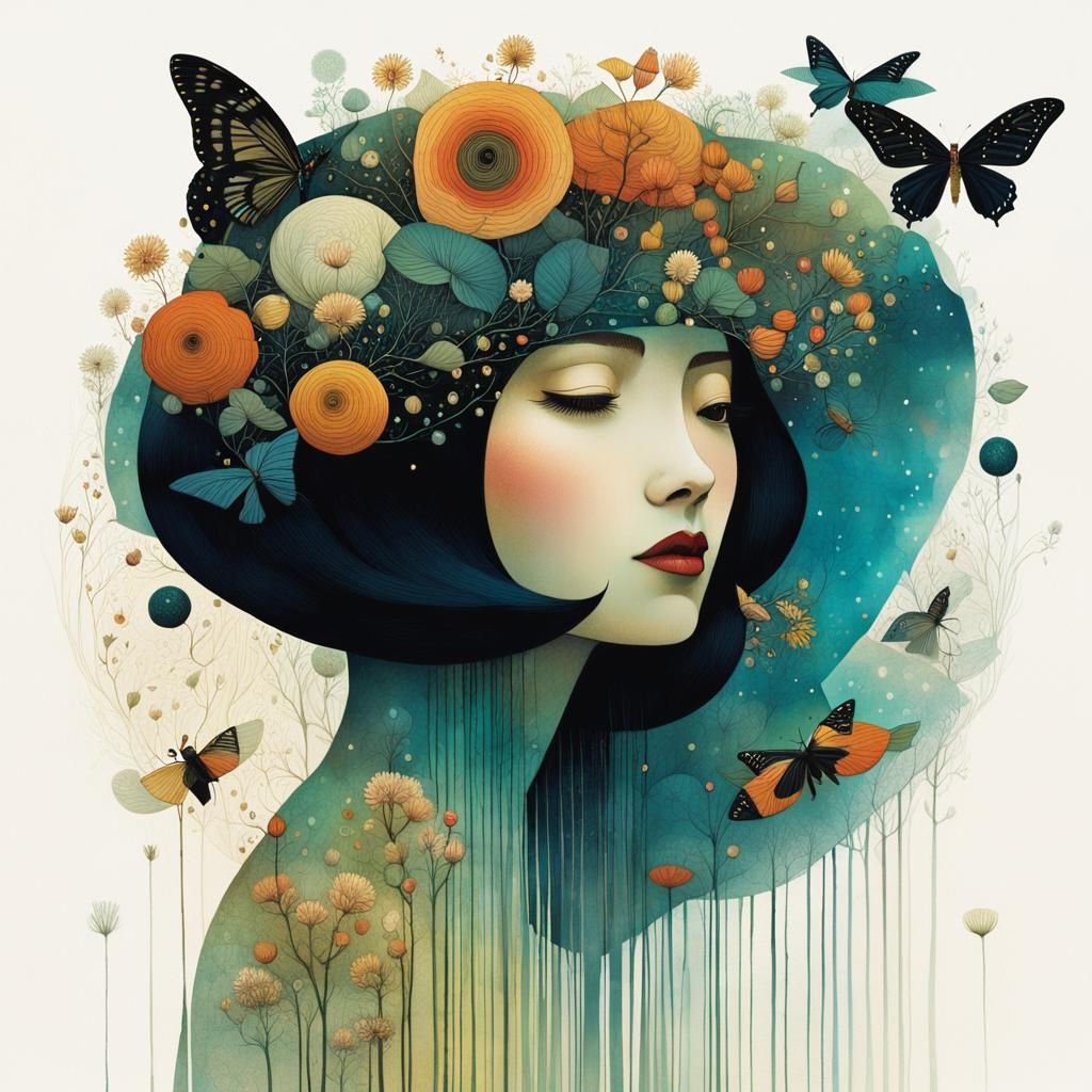 Dark Floral Collage Inspired by Bosch and Folk Art