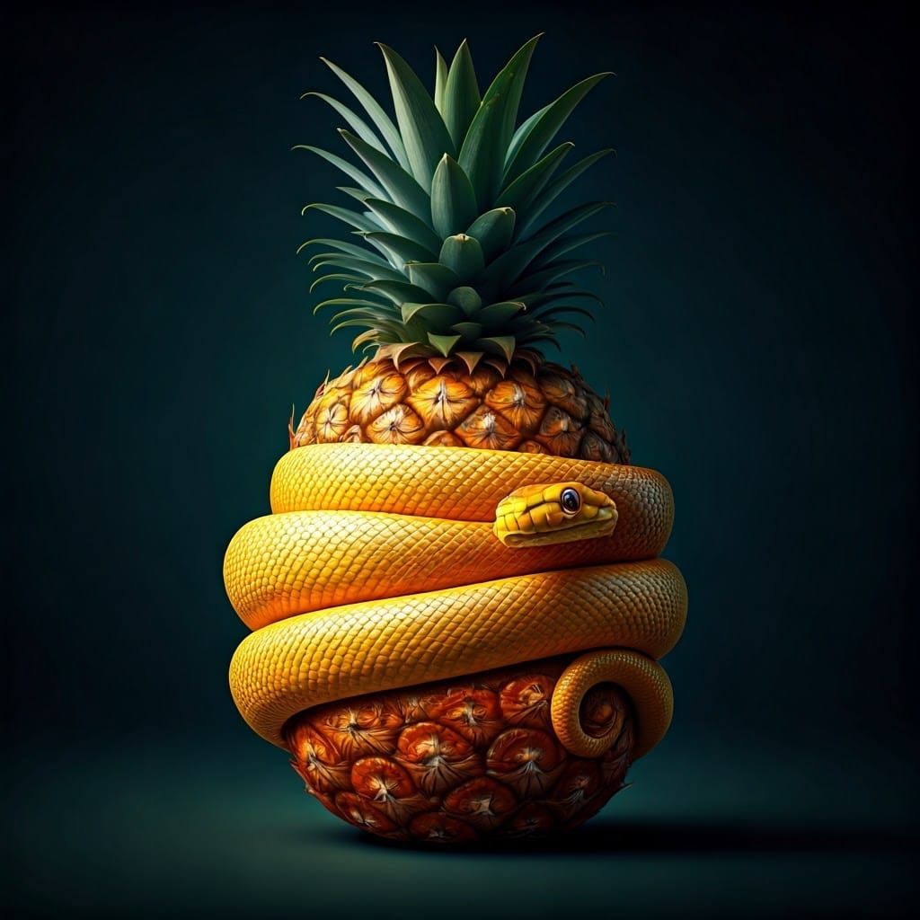 Surreal Snake Embraces Pineapple Form